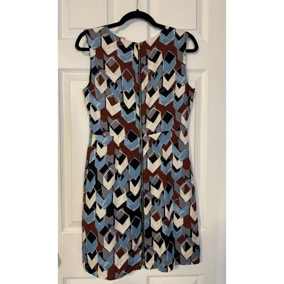Diane Von Furstenburg Dress 6 Stretch Silk Blue Maroon Pockets Sleeveless Summer - Picture 11 of 11